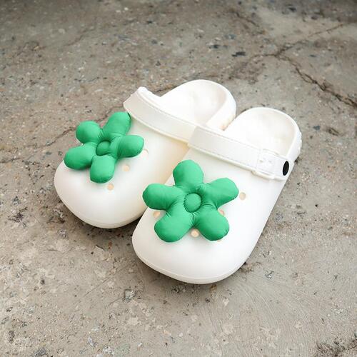 여성 여름 아쿠아 샌들 슈즈 그린 플라워 클로그 세트